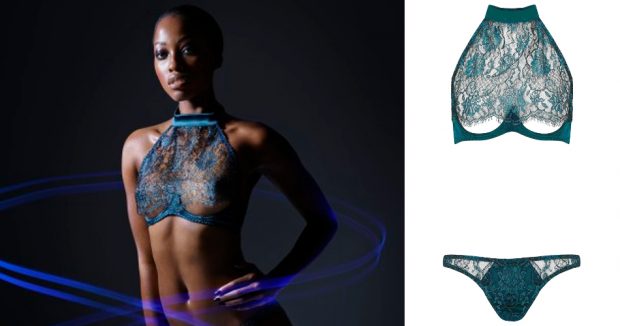 Odyssey Boutique Lingerie, Coco de Mer Peridot Halter Bra and Spanking Knicker Teal