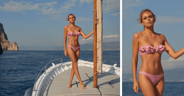 Melissa Odabash: St Kitts Red Gingham Ruffle Bandeau Bikini