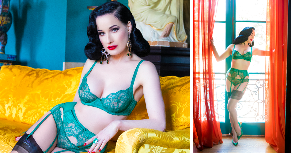 Dita Teese, Tryst: Green Underwired Bra & Bikini Brief - Sarah C | Lingerie Fitting & Styling Edinburgh