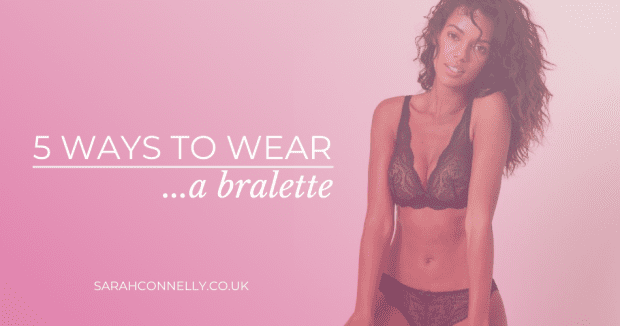 Woman wearing black lace bralette