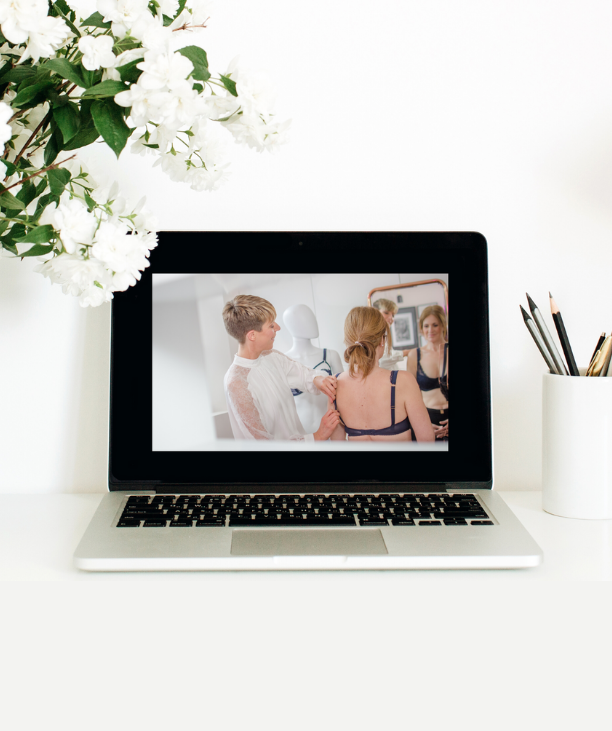 Professional virtual bra fitting demonstration on laptop