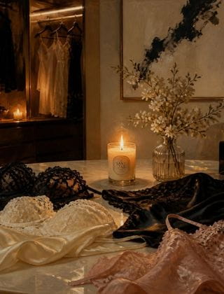 elegant silk lingerie in a dressing room