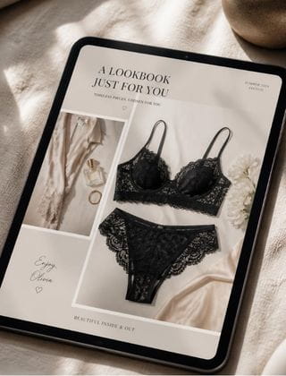 recommendations from a personal lingerie stylist displayed on a tablet screen